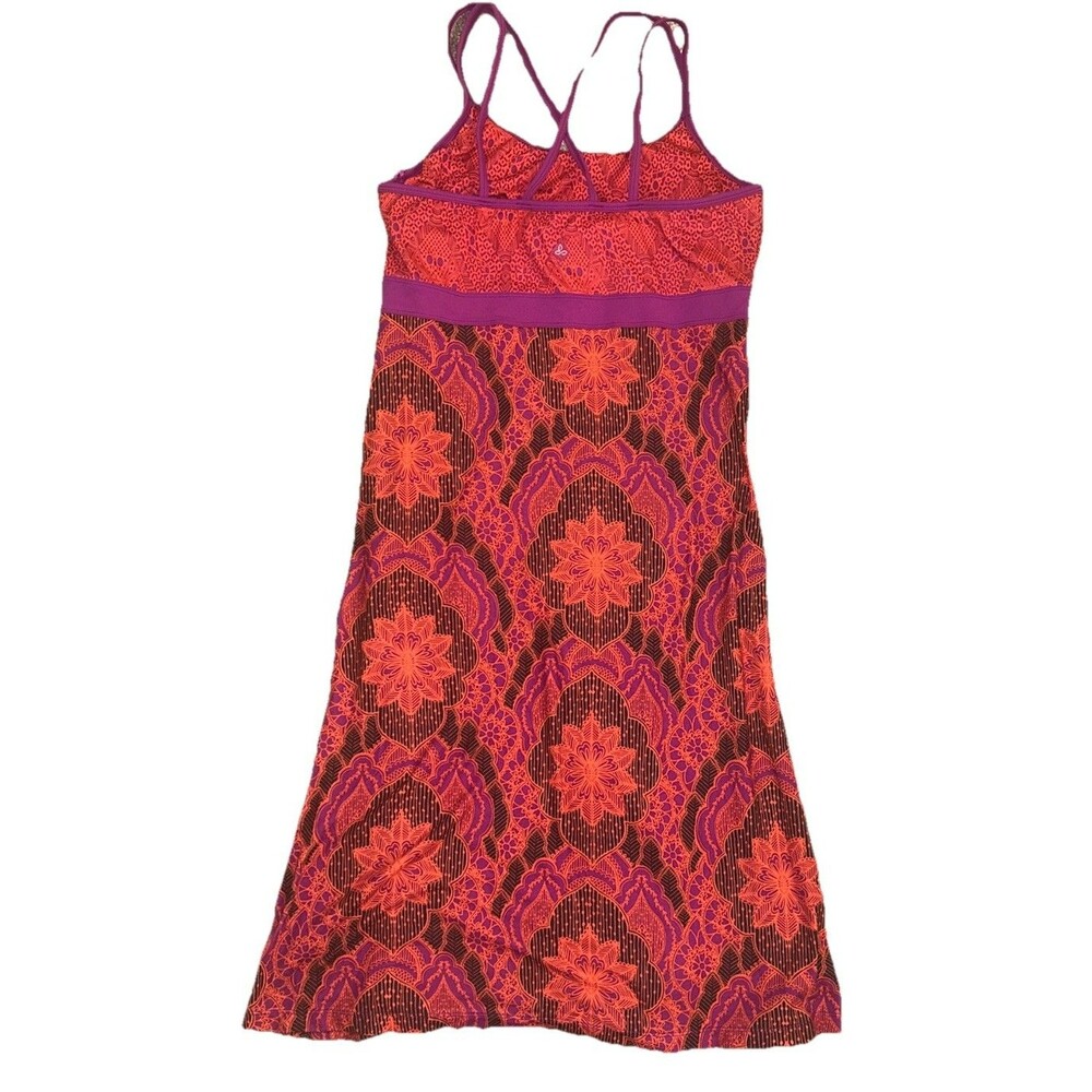 Prana Womens Dress Red Pink‎ Athletic Strappy Bodycon Boho Built In Bra Midi L - Picture 3 of 8